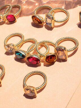 New Set of 2 Heidi Daus "Ring It Up" Champagne Color Crystal Stack Rings